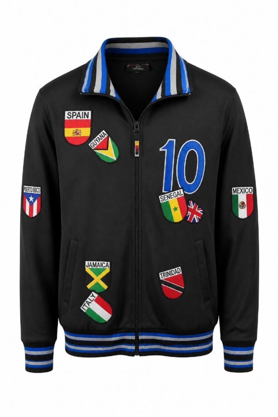 Celebrity by Design Soccer Track Jacket Men's Large Patchwork Varsity Zip Up